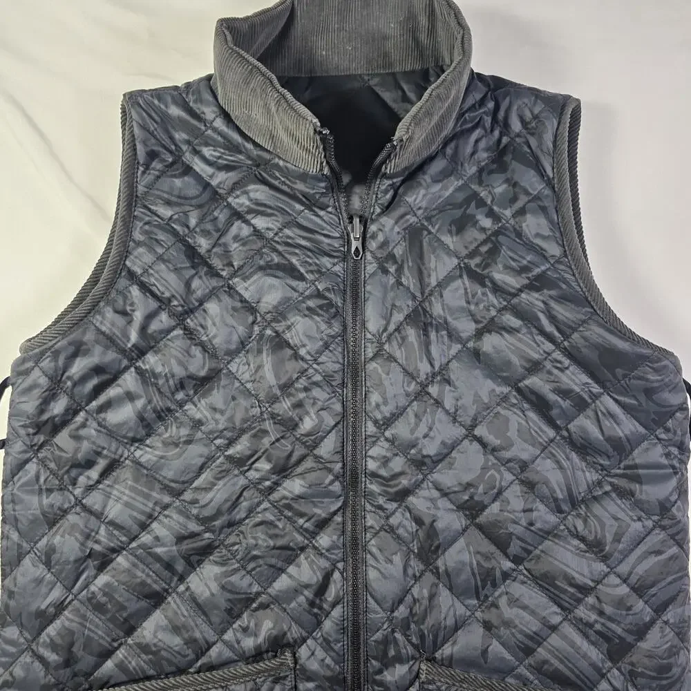 Volcom Reversible Quilted Vest Youth XL (18-20) Black Corduroy Collar Full Zip
